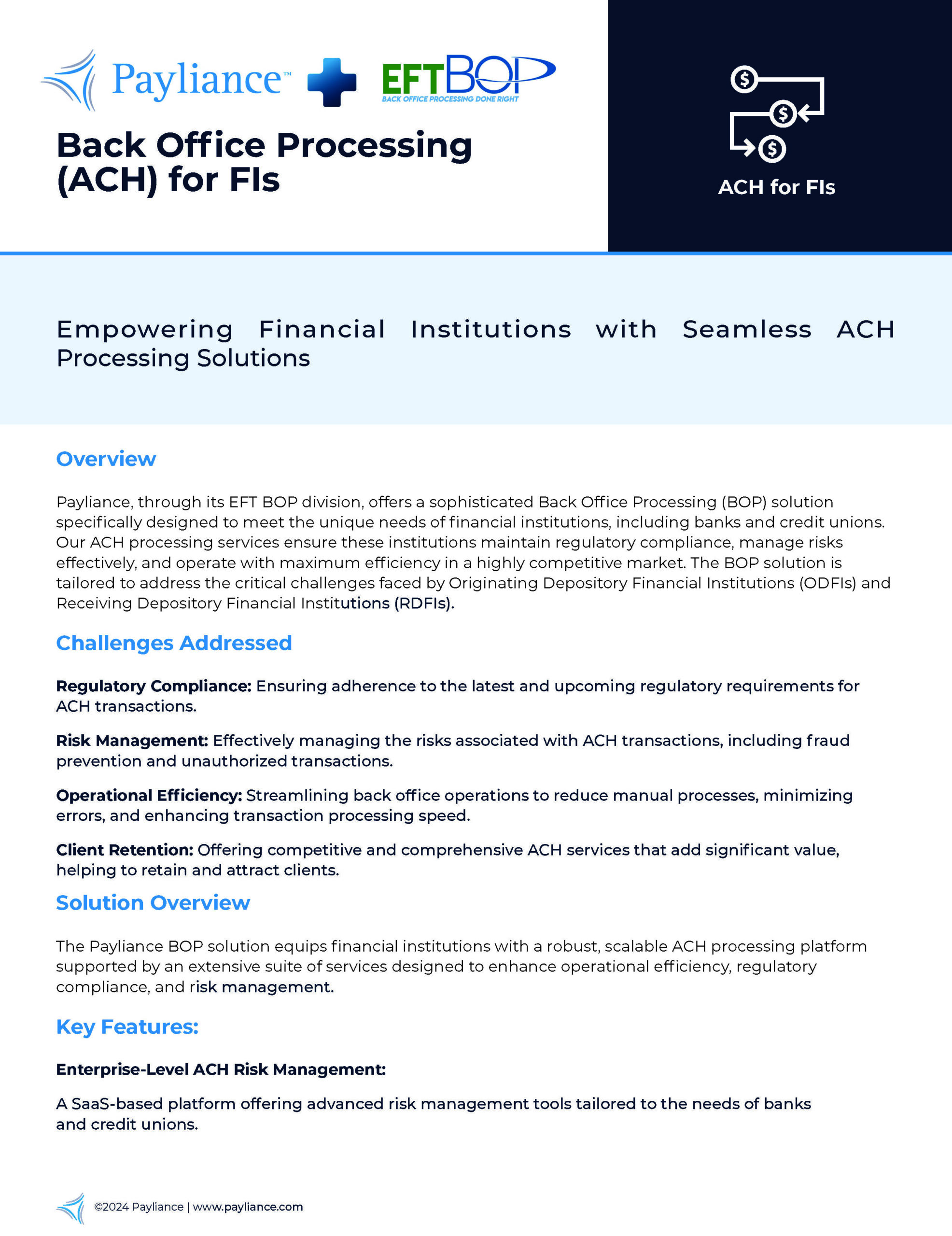 Back Office Processing (ACH) FIs Solution Brief